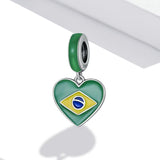 925 Sterling Silver Brazilian Flag Pendant Bracelet / Necklace Accessory - Side View