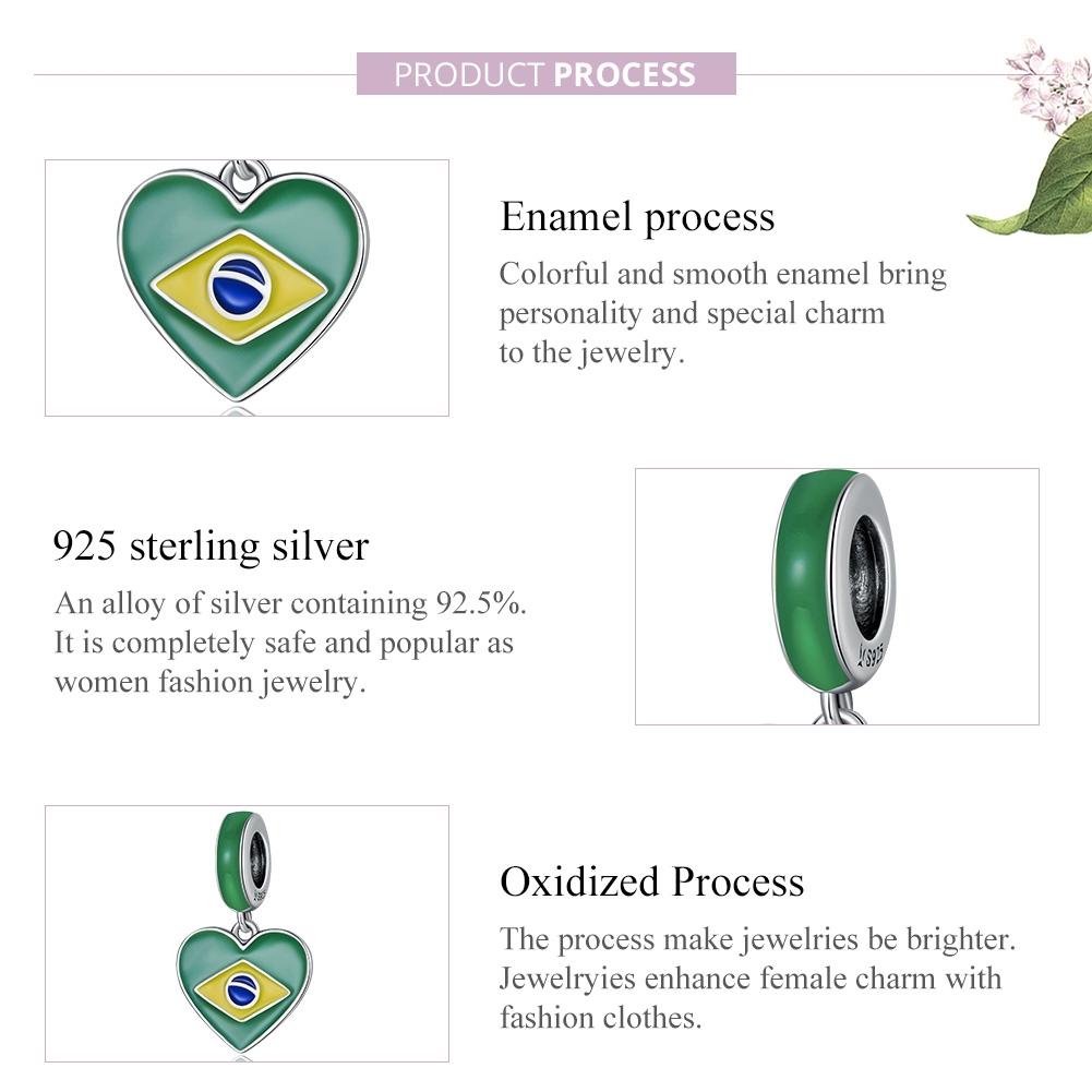 925 Sterling Silver Brazilian Flag Pendant Bracelet / Necklace Accessory