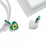925 Sterling Silver Brazilian Flag Pendant Bracelet / Necklace Accessory - 45-Degree Angle