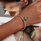 925 Sterling Silver Brazilian Flag Pendant Bracelet / Necklace Accessory - Close-Up Angle
