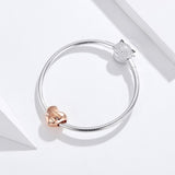 925 Sterling Silver Golden Heart Loose Beads For Diy Bracelets - Close-Up Angle
