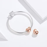 925 Sterling Silver Golden Heart Loose Beads For Diy Bracelets - Low Angle