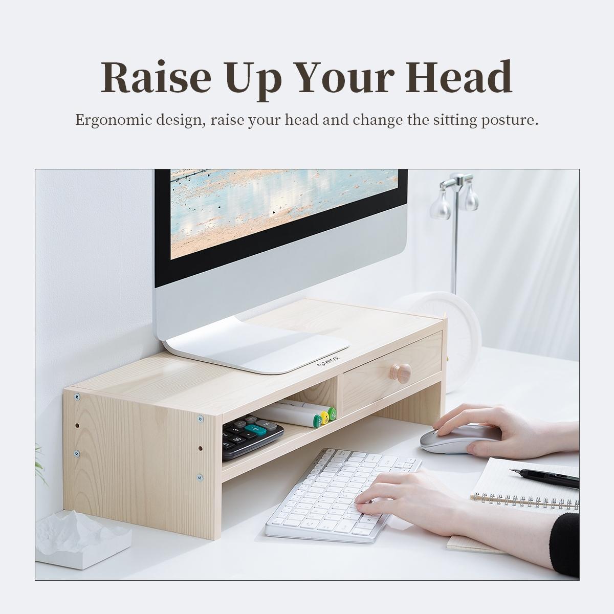 Wood Grain 2-tier Monitor Stand with Partition