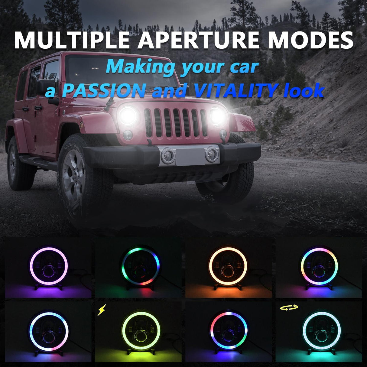 7 Inch Car Colorful Round Angel Eye Headlight