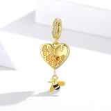 925 Sterling Silver Heart Honeycomb Bee Pendant For Bracelet Or Necklace - Front View