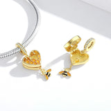 925 Sterling Silver Heart Honeycomb Bee Pendant For Bracelet Or Necklace - 45-Degree Angle