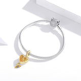 925 Sterling Silver Heart Honeycomb Bee Pendant For Bracelet Or Necklace - Rear View