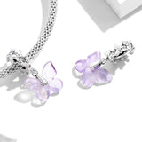 925 Sterling Silver Glazed Butterfly Pendant For Diy Bracelets & Necklaces - 45-Degree Angle