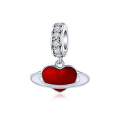 925 Sterling Silver Red Love Planet Pendant For Diy Bracelets - Front View