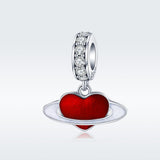 925 Sterling Silver Red Love Planet Pendant For Diy Bracelets - Side View
