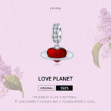 925 Sterling Silver Red Love Planet Pendant For Diy Bracelets - Top-Down View