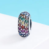 925 Sterling Silver Rainbow Diamond Bead Pendant For Diy Bracelets And Necklaces - Side View