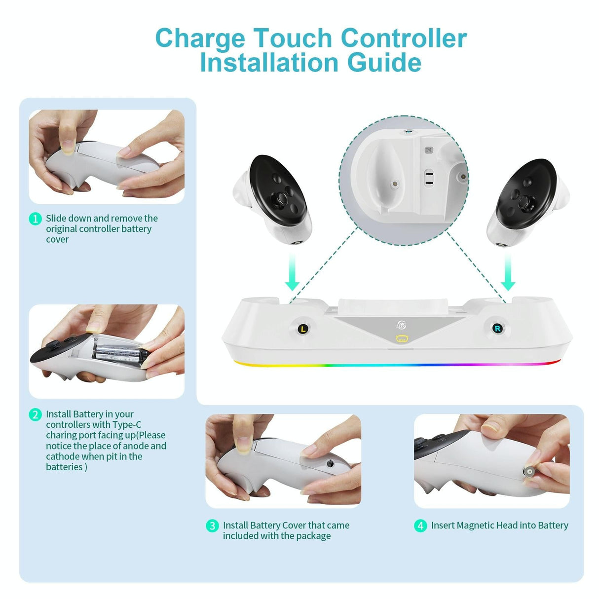Vr Game Seat Charging Set with Magnetic Suction Base for Meta Quest 3 Glasses and Handle