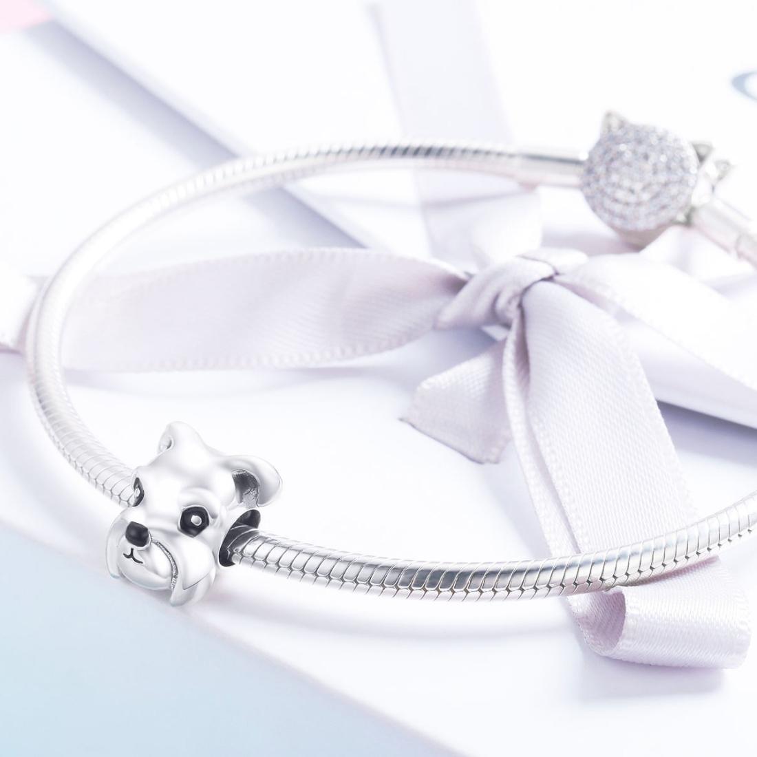 925 Sterling Silver Schnauzer Beads Platinum Plated