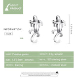 925 Sterling Silver Gecko Ear Studs Earrings For Women - 45-Degree Angle