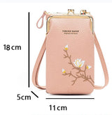 Black Embroidered Single Shoulder Phone Bag Wallet - Pink - Side View
