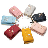 Black Embroidered Single Shoulder Phone Bag Wallet - Pink - Top-Down View
