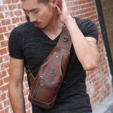 Retro Leather Crossbody Chest Bag For Men Black + Buckle