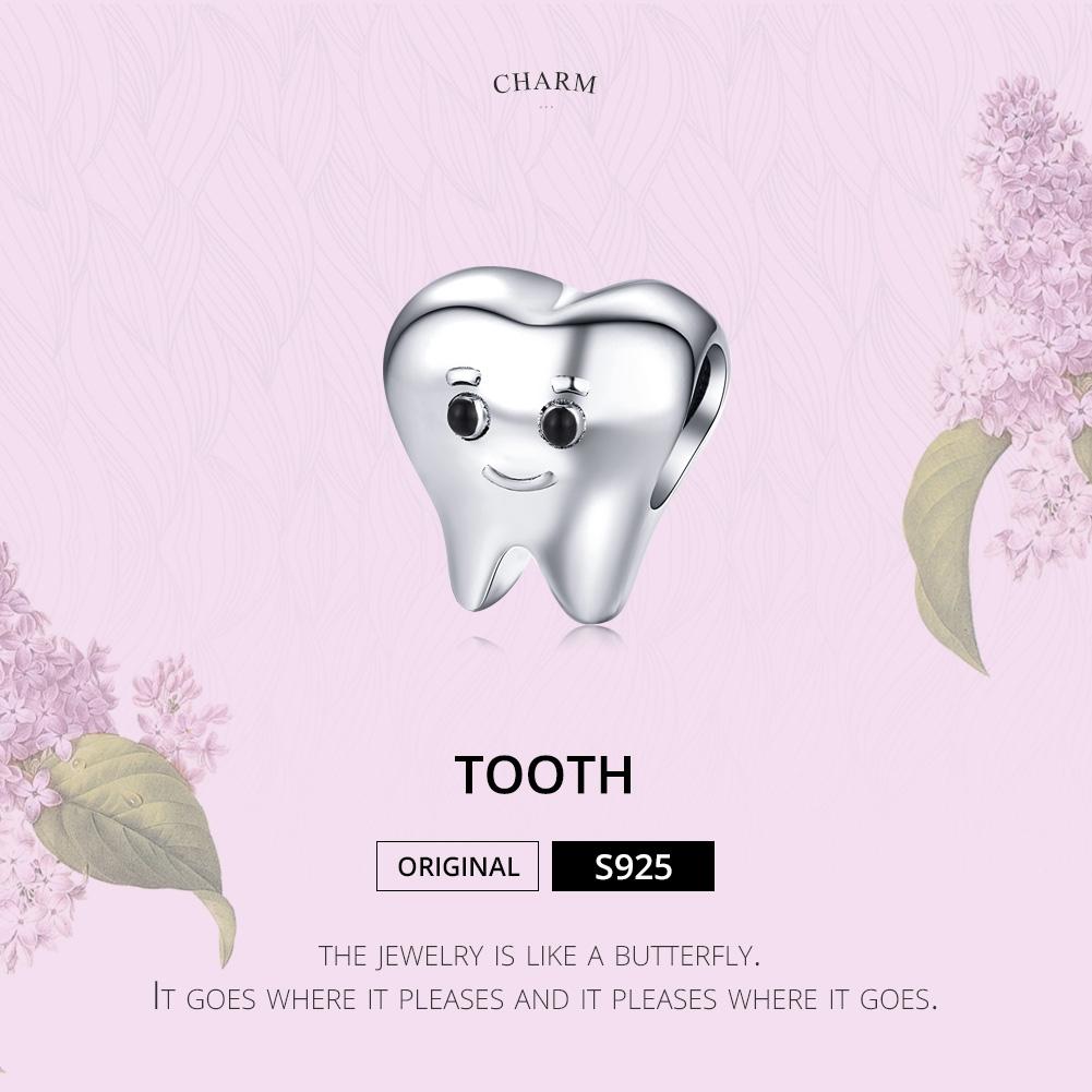 925 Sterling Silver Handmade Tooth Charm For Diy Beaded Accessories