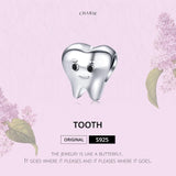 925 Sterling Silver Handmade Tooth Charm For Diy Beaded Accessories - Top-Down View