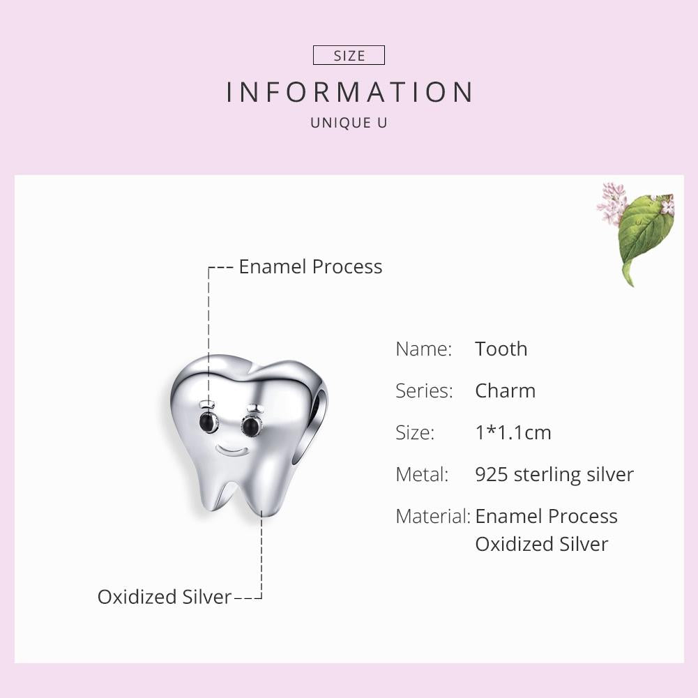 925 Sterling Silver Handmade Tooth Charm For Diy Beaded Accessories