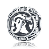 925 Sterling Silver 26 English Letter Beads For Diy Bracelets & Necklaces Style - F - Front View