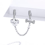 925 Sterling Silver Dog Beaded Safety Chain Bracelet - Front View