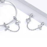 925 Sterling Silver Dog Beaded Safety Chain Bracelet - Side View