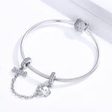 925 Sterling Silver Dog Beaded Safety Chain Bracelet - Top-Down View