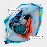 Blue Waterproof Drawstring Beach Bag L Size For Kids Wet & Dry Separation Shoulder Strap - Blue L - Side View