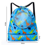 Blue Waterproof Drawstring Beach Bag L Size For Kids Wet & Dry Separation Shoulder Strap - Blue L - Extra Image