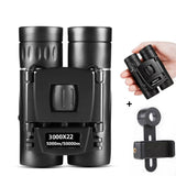 Foldable Hunting Binoculars for Outdoor Adventures - 3000 X 22 With Phone Clip - Front View