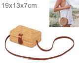 Handmade Square Rattan Bag Autumn Beach Diagonal Purse Vintage Style 19X13X7Cm - Side View