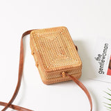Handmade Square Rattan Bag Autumn Beach Diagonal Purse Vintage Style 19X13X7Cm - 45-Degree Angle