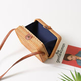 Handmade Square Rattan Bag Autumn Beach Diagonal Purse Vintage Style 19X13X7Cm - Rear View
