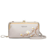 Black Embroidered Crossbody Wallet With Large Capacity - Dark Pink - Front View