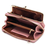 Black Embroidered Crossbody Wallet With Large Capacity - Dark Pink - 45-Degree Angle