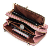 Black Embroidered Crossbody Wallet With Large Capacity - Dark Pink