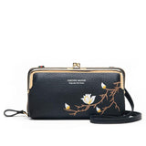 Black Embroidered Crossbody Wallet With Large Capacity - Dark Pink