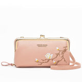 Black Embroidered Crossbody Wallet With Large Capacity - Dark Pink