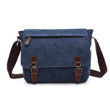 Dark Blue Canvas Shoulder Bag For Business And Tech - Front View
