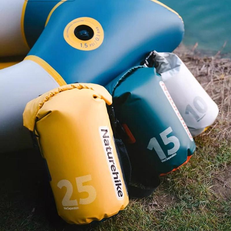 Waterproof Rafting Bag Dry Wet Separate Shoulder Pack For Outdoor Swimming 10L Green - 25L Yellow