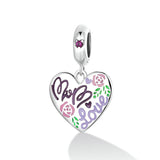 925 Sterling Silver Colorful Doodle Heart Pendant For Diy Bracelet Or Necklace - Front View