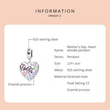 925 Sterling Silver Colorful Doodle Heart Pendant For Diy Bracelet Or Necklace - Side View