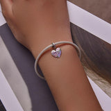 925 Sterling Silver Colorful Doodle Heart Pendant For Diy Bracelet Or Necklace - Close-Up Angle