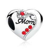925 Sterling Silver Mom Heart Pendant For Diy Bracelet Or Necklace - Front View
