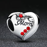 925 Sterling Silver Mom Heart Pendant For Diy Bracelet Or Necklace - Side View
