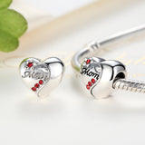925 Sterling Silver Mom Heart Pendant For Diy Bracelet Or Necklace - 45-Degree Angle