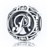 925 Sterling Silver 26 English Letter Beads For Diy Bracelets & Necklaces Style - P - Front View