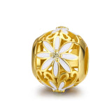 925 Sterling Silver Golden Daisy Beaded Bracelet Charms - Front View